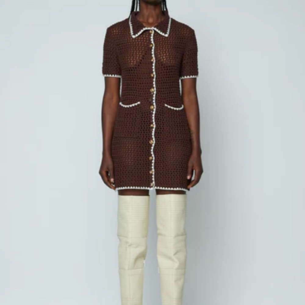 Wynn Hamlyn brown crochet dress